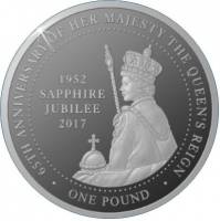(№2017) Монета Тристан да Кунья 2017 год 1 Pound (Королева Елизавета II Юбилейная Сапфир - Сивер)