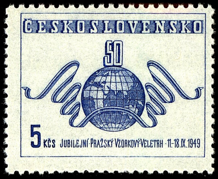 (1949-025) Марка Чехословакия &quot;Карта полушария (Синяя)&quot; ,  III O
