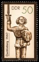 (1987-004) Марка Германия (ГДР) "Кведлинбург (1460)"    Статуи Роланда III Θ
