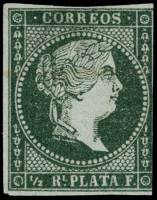 (№1) Марка Куба 1855 год "Королева Изабелла II", Гашеная