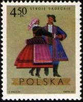 (1969-059) Марка Польша "Новы-Сонч, Краков"   Национальная одежда III Θ
