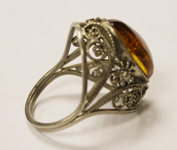 Перстень с янтарем, филигрань (без пробы), винтаж