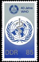 (1988-088) Марка Германия (ГДР) "Эмблема"    ВОЗ, 40 лет II Θ