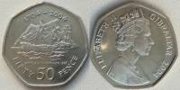 2004 Монета Гибралтар 50 пенсов Трафальгарское сражение 300 лет  Медь-Никель  UNC
