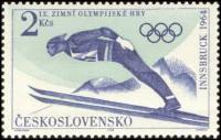 (1964-003) Марка Чехословакия "Прыжки с трамплина"    Зимние Олимпийские Игры 1964, Инсбрук III Θ