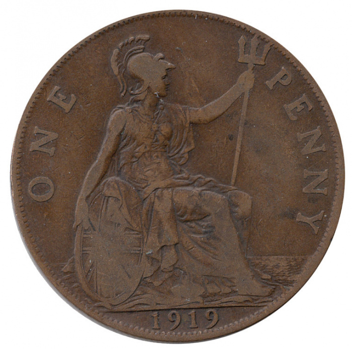 (1919) Монета Великобритания 1919 год 1 пенни &quot;Георг V&quot;  Бронза  VF