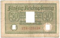 1939-1944 Банкнота Германия Оккупация Европы 50 пфеннингов    F