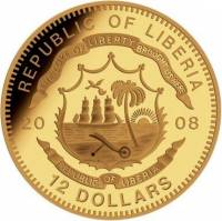 (№2008) Монета Либерия 2008 год 12 Dollars (Португалия - открытие корабля)