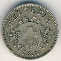 (1876) Монета Швейцария 1876 год 10 раппенов   Серебро Ag 500  UNC