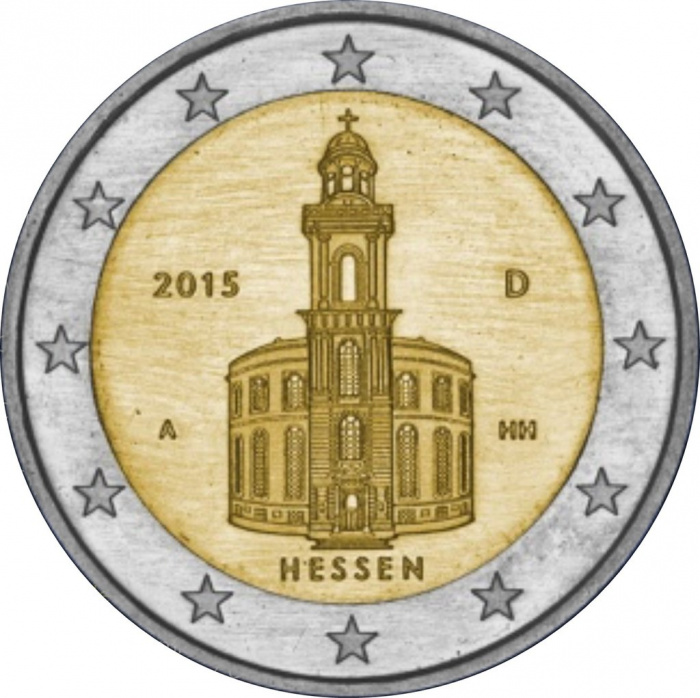 (015) Монета Германия (ФРГ) 2015 год 2 евро &quot;Гессен&quot; Двор A Биметалл  UNC