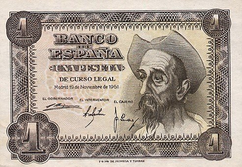  Банкнота Испания 1951 год 1     UNC