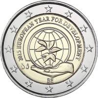 (014) Монета Бельгия 2015 год 2 евро "Европейский год развития"  Биметалл  PROOF
