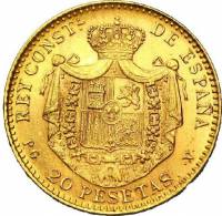 (№1887km693) Монета Испания 1887 год 20 Pesetas