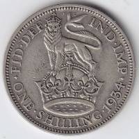 (1934) Монета Великобритания 1934 год 1 шиллинг "Георг V"  Серебро Ag 500  XF