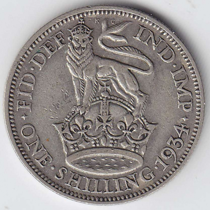 (1934) Монета Великобритания 1934 год 1 шиллинг &quot;Георг V&quot;  Серебро Ag 500  XF