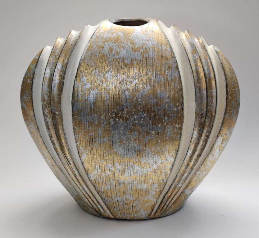 Ваза большая керамика 32х13х32 см золотая