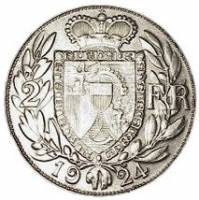 (№1924y9) Монета Лихтенштейн 1924 год 2 Franks