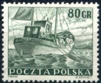 (1953-017) Марка Польша "Рыболовное судно" , II Θ