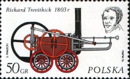 (1976-007) Марка Польша &quot;Первый локомотив (1803)&quot;    История локомотива II Θ