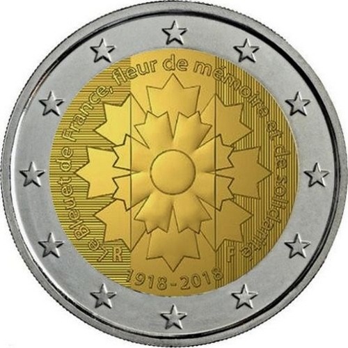 (019) Монета Франция 2018 год 2 евро &quot;Первая Мировой война 100 лет окончания&quot;  Биметалл  UNC