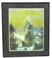 Металлографика 21*26 см., пейзаж, стекло, металлическая рама, 28*33 см., (сост. отл.)