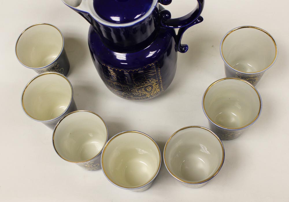 Чайный набор на 7 персон, чайник и стаканы, кобальт, ФЗ Возрождение (см. фото)