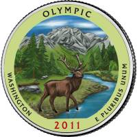 (008p) Монета США 2011 год 25 центов "Олимпик"  Вариант №1 Медь-Никель  COLOR. Цветная