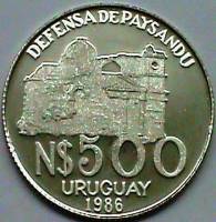 () Монета Уругвай 1986 год 500  ""   Биметалл (Серебро - Ниобиум)  UNC