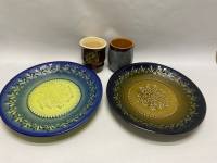 Тарелка 2 шт и 2 стакана керамика