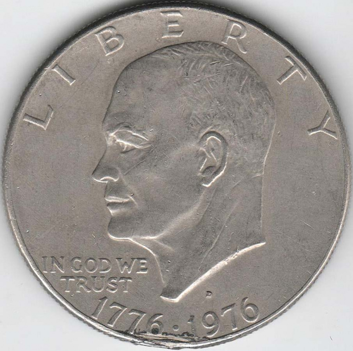 Монета США 1 доллар 1976 год D &quot;Портрет Эйзенхауэра. 200 лет Независимости. Колокол Свободы&quot;, VF