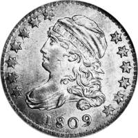 (1809) Монета США 1809 год 10 центов  1. Диаметр 18,8 мм Серебро Ag 892  XF