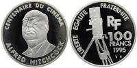 1995 Монета Франция 1995 год 100 франков Альфред Хичкок  Серебро Ag 900 Серебро Ag 900  PROOF