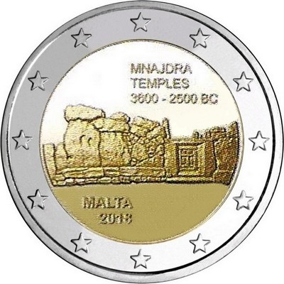 (015) Монета Мальта 2018 год 2 евро &quot;Храмовый комплекс Мнайдра&quot;  Биметалл  Coincard
