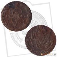 (1781, ЕМ) Монета Россия 1781 год 5 копеек "Екатерина II" Орёл 1778-1788 гг. Медь  F