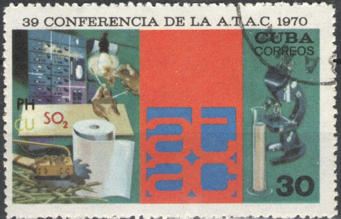 (1970-071) Марка Куба &quot;Лаборатория&quot;    Конференция Ассоциаций сахарных техников III Θ