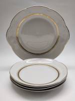 Столовый сервиз Блюдо и 4 тарелки Рига СССР фарфор позолота винтаж
