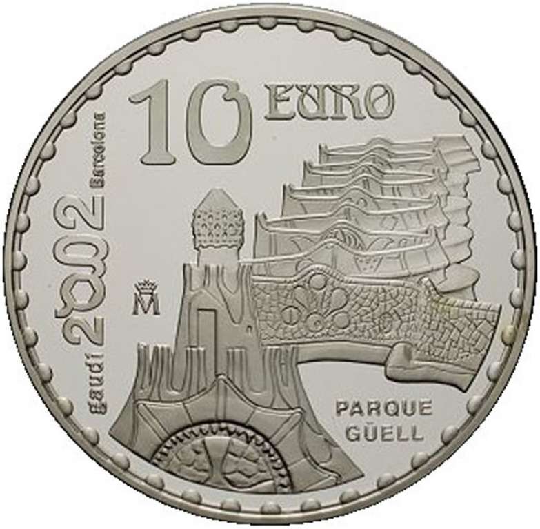 (2002) Монета Испания 2002 год 10 евро &quot;Антонио Гауди. Парк Гюэля&quot;  Серебро Ag 925  PROOF