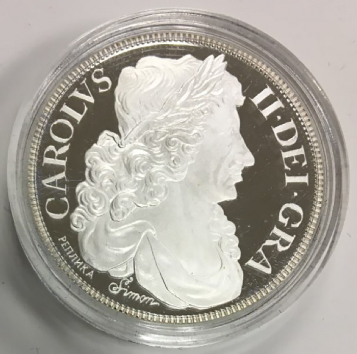 (Реплика) Монета Чехия 1663 год 1 крона &quot;Крона Карла II&quot;  Серебрение  PROOF