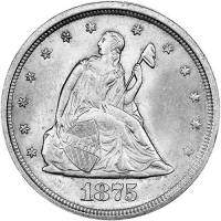 (1875) Монета США 1875 год 20 центов   Серебро Ag 900  VF