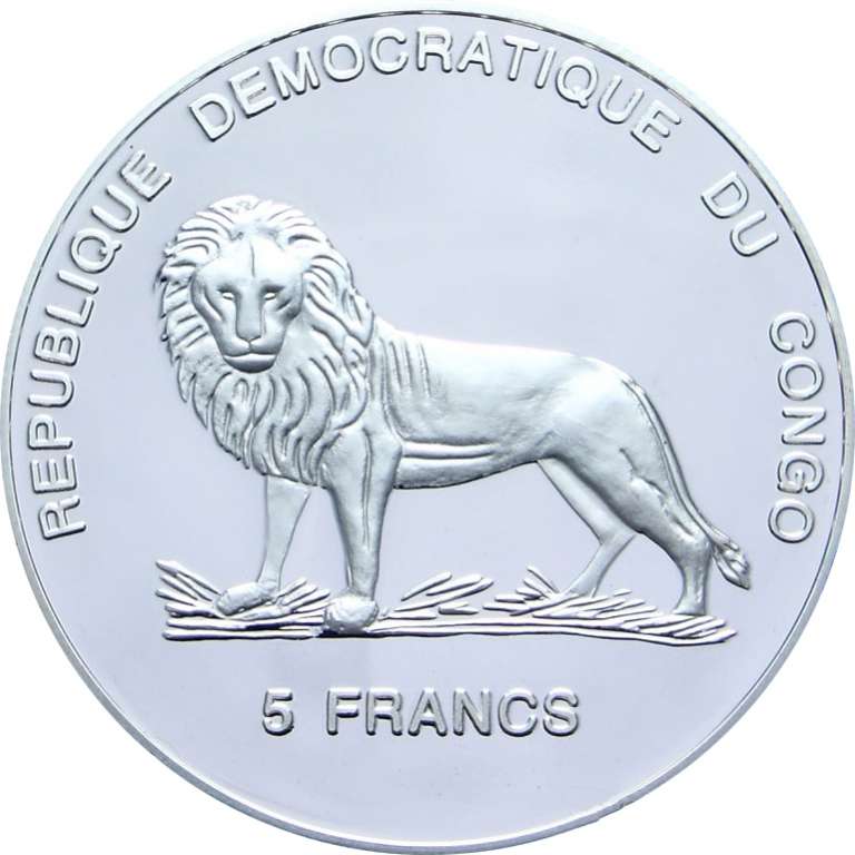 (2000) Монета Дем Республика Конго 2000 год 5 франков &quot;Леди Диана и Иоанн Павел II&quot;  Серебрение  PRO