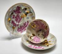 Чашка и 2 блюдца чайных Дулево Розовая сирень