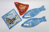 Тарелки блюдо 4 шт в форме Рыбы Новогодней елки С рисунком Зимний дом в лесу 