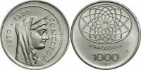(1970) Монета Италия 1970 год 1000 лир "Рим как столица. 100 лет"  Серебро Ag 835  UNC