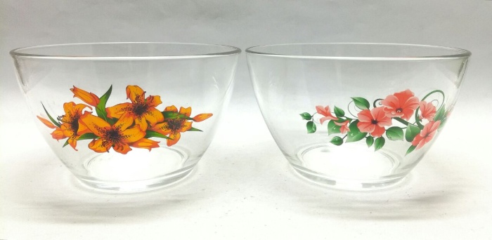 Салатники, стекло, рисунок цветы, 2 штуки