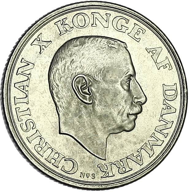 (1945) Монета Дания 1945 год 2 кроны &quot;Кристиан X 75 лет&quot;  Серебро Ag 800  UNC