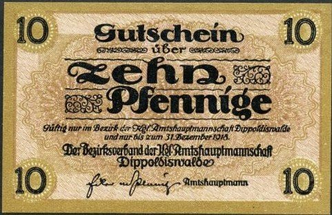 (№1918) Банкнота Германия 1918 год &quot;10 Pfennig&quot;