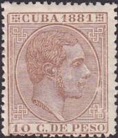 (№40) Марка Куба 1881 год "Король Альфонсо XII", Негашеная