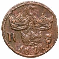 (1671) Монета Швеция 1671 год 1/6 эре   Медь  VF
