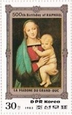(1983-030) Марка Северная Корея "Мадонна Великого князя"   500 лет со дня рождения Рафаэля III &Theta;