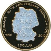 (2010) Монета Остров Науру 2010 год 1 доллар "20 лет объединения Германии"  Медь-Никель  PROOF